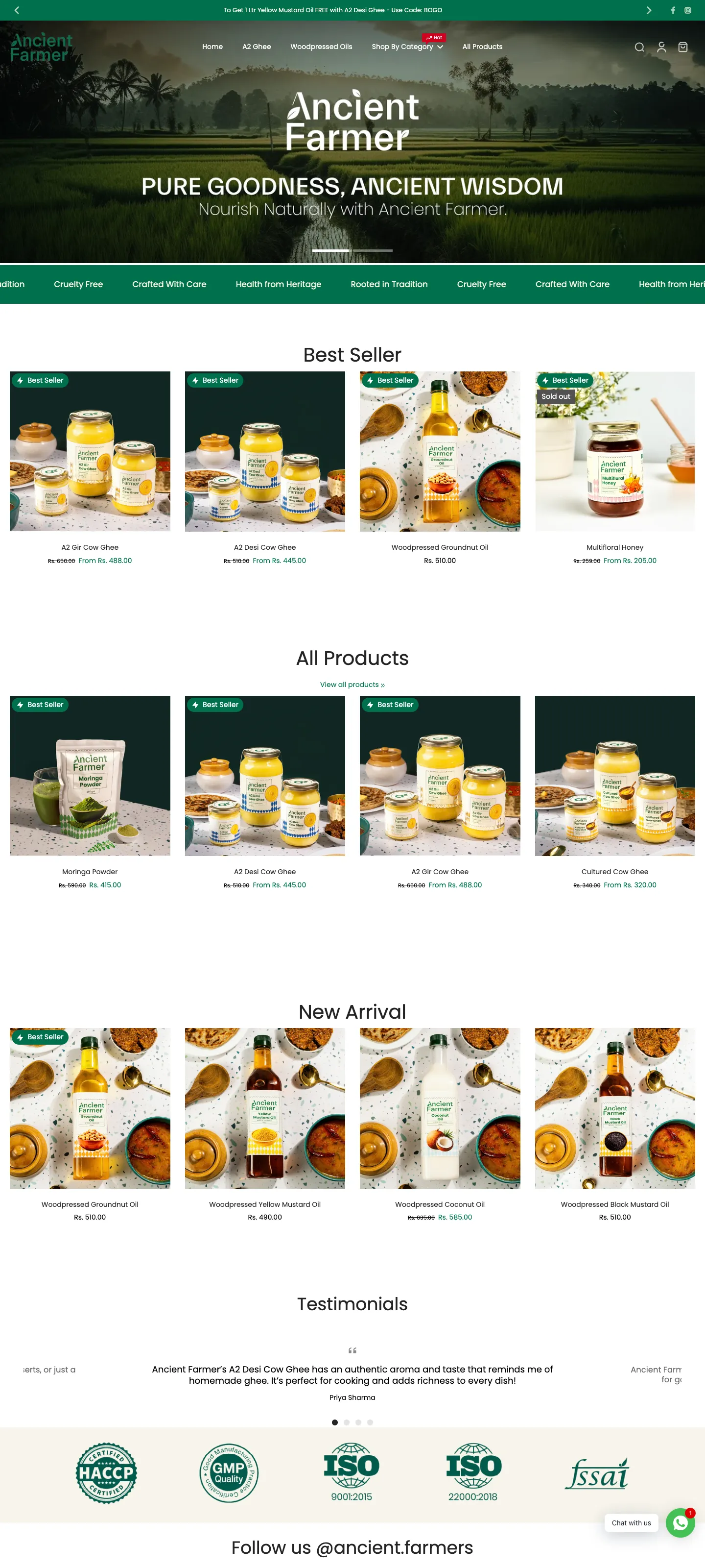 Ancient Farmer Shopify store homepage