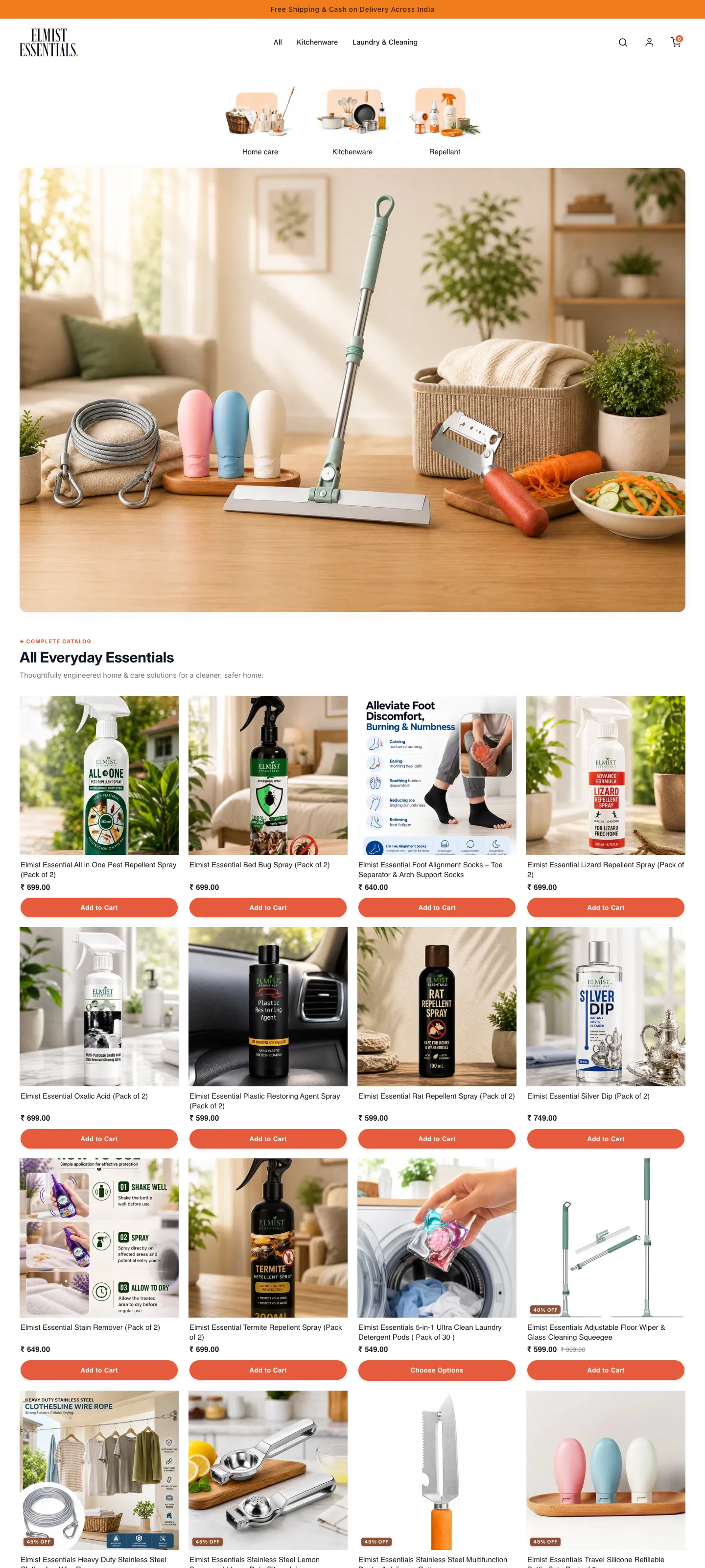 Elmist Essentials Shopify store homepage